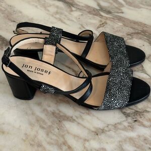Jon Josef Black and White Sandal.Crossover strap with buckle. Size 8.